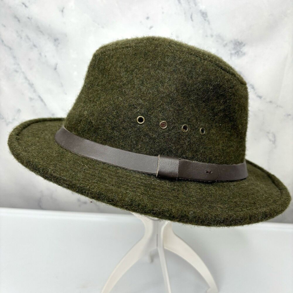 Vintage 70s Filson Mackinaw Virgin Wool Packer Hat Fedora Forest Green USA SZ M